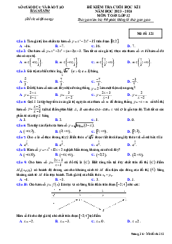 Đề kiểm tra cuối học kì 1 Toán 12 năm 2023 – 2024 sở GD&ĐT Bắc Giang