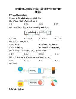 Đề thi giữa kì 2 môn Toán lớp 2 - Đề 2 | Kết nối tri thức
