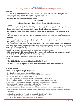 Chuyên đề 12: Trật tự của tính từ - THE ORDERS OF THE ADJECTIVE Tiếng Anh lớp 9