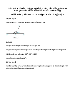 Giải Toán 7 Bài 8: Góc ở vị trí đặc biệt. Tia phân giác của một góc | Kết nối tri thức