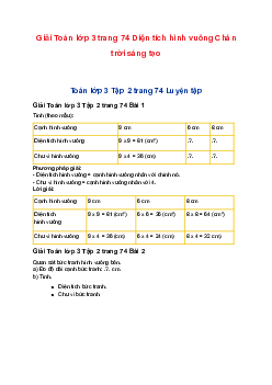 Giải Toán lớp 3 trang 74 Diện tích hình vuông Chân trời sáng tạo