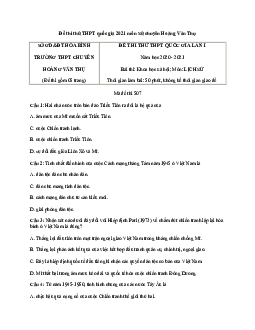 Đề thi thử THPT quốc gia 2021 môn Lịch sử trường chuyên Hoàng Văn Thụ lần 1 có đáp án