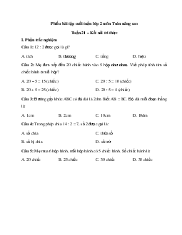 Đề kiểm tra cuối tuần Toán lớp 2 Kết nối tri thức - Tuần 21 (nâng cao)
