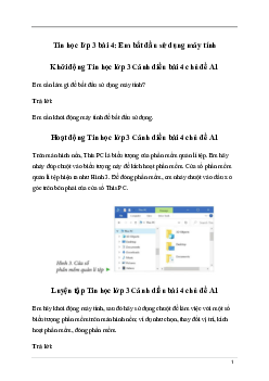 Giải Tin học lớp 3 Bài 4: Em bắt đầu sử dụng máy tính | Cánh diều