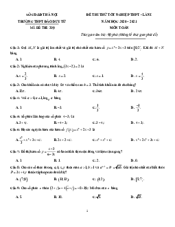 Đề thi thử Toán tốt nghiệp THPT 2021 lần 1 trường Đào Duy Từ – Hà Nội