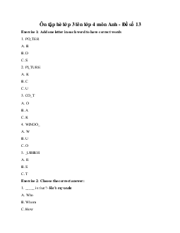Ôn tập hè lớp 3 lên lớp 4 môn Anh - Đề số 13