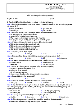 Bộ đề thi giữa học kì 1 môn Công nghệ 7 năm 2023 - 2024 KNTT - Đề 4