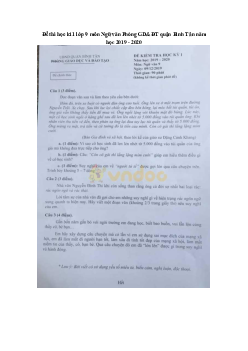 Đề thi học kì 1 lớp 9 môn Ngữ văn Phòng GD&ĐT quận Bình Tân năm học 2019 - 2020