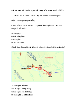 Đề thi học kì 2 môn Lịch sử - Địa lí 6 năm 2022 - 2023 sách Chân trời sáng tạo | Đề 3