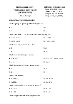 Đề tham khảo giữa học kỳ 1 Toán 6 năm 2022 – 2023 trường THCS Trần Văn Ơn – TP HCM