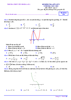 Đề thi giữa kỳ 1 Toán 12 năm 2019 – 2020 trường THPT Yên Phong 1 – Bắc Ninh