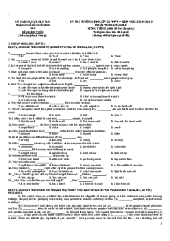 Đề thi Tuyển sinh lớp 10 THPT Chuyên TP Hồ Chí Minh năm học 2019-2020 môn Tiếng Anh (chuyên) (có đáp án)