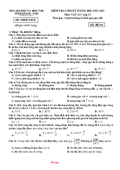 Đề thi cuối HK2 môn Lý 11 Sở GD Quảng Nam 2021-2022 (Có Đáp Án)