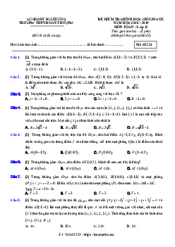 Đề kiểm tra Hình học 12 chương 3 năm 2018 – 2019 trường Đoàn Thượng – Hải Dương