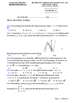 Đề cuối học kì 2 Toán 12 năm 2022 – 2023 trường THPT Yên Lạc – Vĩnh Phúc