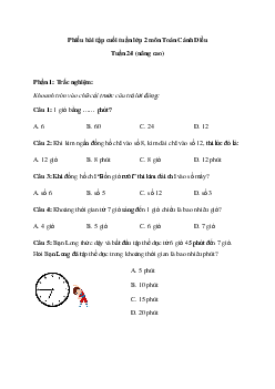 Phiếu bài tập cuối tuần Toán 2 Cánh diều - Tuần 24 (nâng cao)