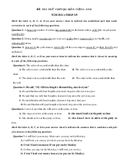 Đề thi thử THPT Quốc gia môn Tiếng Anh năm 2021 trường THPT Hồng Lĩnh lần 1 (có đáp án)