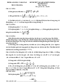 Đề thi thử Toán vào lớp 10 lần 2 năm 2024 – 2025 phòng GD&ĐT Thái Hòa – Nghệ An
