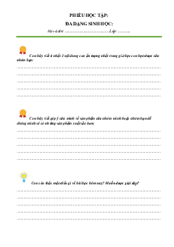 Chủ đề 8. Bài 24: Đa dạng sinh học(Phiếu học tập)  | Bài giảng KHTN 6 | Cánh diều