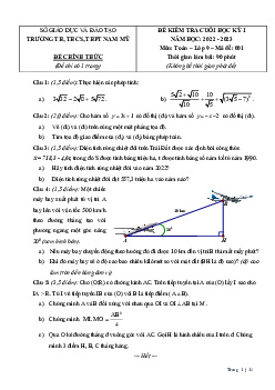 Đề cuối học kỳ 1 Toán 9 năm 2022 – 2023 trường Nam Mỹ – TP HCM