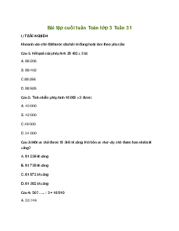 Bài tập cuối tuần lớp 3 môn Toán Kết nối tri thức - Tuần 31