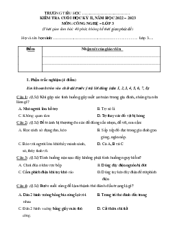 Đề thi học kì 2 môn Công Nghệ 3 năm 2022 - 2023 (Đề 2) | Cánh diều