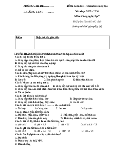 Bộ đề thi giữa học kì 1 môn Công nghệ 7 năm 2023 - 2024 CTST - Đề 2