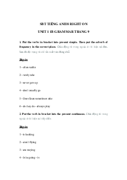 Sách bài tập Right on 8 unit 1 1b Grammar