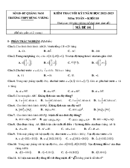 Đề cuối học kỳ 1 Toán 10 năm 2022 – 2023 trường THPT Hùng Vương – Quảng Nam