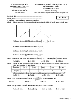 Đề thi học sinh giỏi Toán 11 lần 1 năm 2023 – 2024 trường THPT Vĩnh Lộc – Thanh Hóa