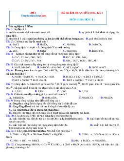 Bộ đề kiểm tra giữa học kỳ 1 Hóa 11 năm 2022-2023