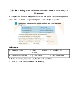 Giải SBT Tiếng Anh 7 Global Success Unit 6 Vocabulary & Grammar