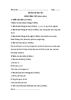 Đề thi học kì 1 lớp 1 môn Tiếng Việt sách Cánh diều - Đề 1