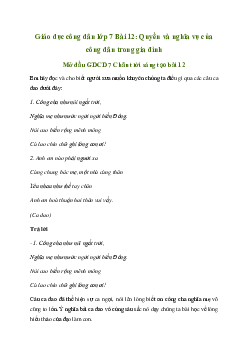 Giải giáo dục công dân 7 Bài 12: Quyền và nghĩa vụ của công dân trong gia đình | Chân trời sáng tạo