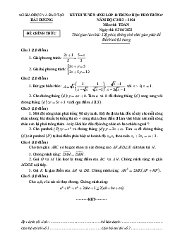 Đề tuyển sinh vào lớp 10 môn Toán năm 2023 – 2024 sở GD&ĐT Hải Dương