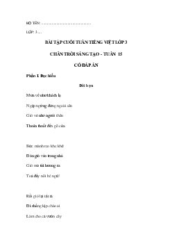 Bài tập cuối tuần tiếng Việt lớp 3 Chân trời sáng tạo Tuần 15 cơ bản