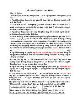 Đề thi cuối kỳ Luật lao động (có đáp án)