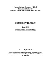 Syllabus Course Overview & Schedule | Môn Managerial Accounting - Trường Đại học Quốc tế, Đại học Quốc gia Thành phố Hồ Chí Minh