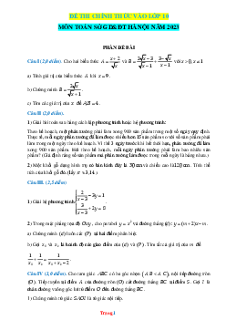 Đề thi chính thức vào lớp 10 môn toán sở GD&ĐT Hà Nội năm 2023 (có đáp án và lời giải chi tiết)