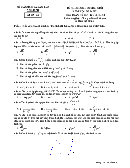 Đề thi học sinh giỏi Toán 12 năm 2020 – 2021 sở GD&ĐT Nam Định