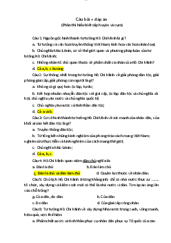 Ngân hàng câu hỏi trắc nghiệm ôn tập môn Tư tưởng Hồ Chí Minh (có đáp án)