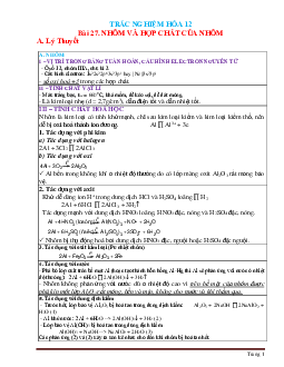 Trắc nghiệm hóa 12 Bài 27 Nhôm và hợp chất của nhôm (có lời giải)