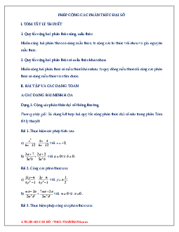 Chuyên đề phép cộng các phân thức đại số