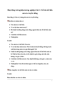 Giải Hoạt động trải nghiệm 6: Trổ tài chế biến món ăn truyền thống | Kết nối tri thức