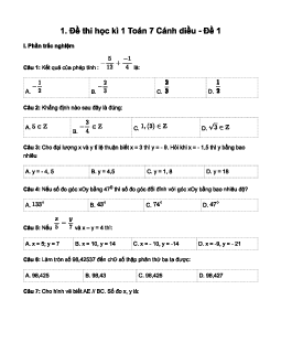 Đề thi học kì 1 môn Toán 7 | Đề 1 | Cánh diều