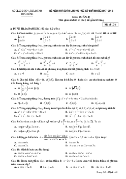 Đề kiểm tra chất lượng học kỳ 2 Toán 10 năm 2017 – 2018 sở GD và ĐT Thái Bình
