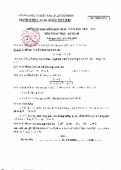 Đề thi GK2 Toán 10 năm 2020 – 2021 trường Năng khiếu TDTT Bình Chánh – TP HCM