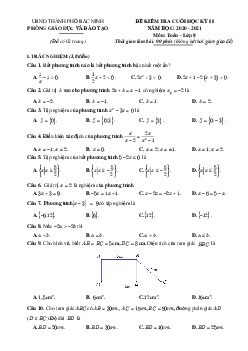 Đề kiểm tra cuối học kỳ 2 Toán 8 năm 2020 – 2021 phòng GD&ĐT thành phố Bắc Ninh