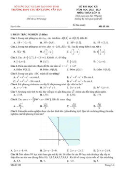 Đề học kì 1 Toán 10 năm 2022 – 2023 trường chuyên Lương Văn Tụy – Ninh Bình