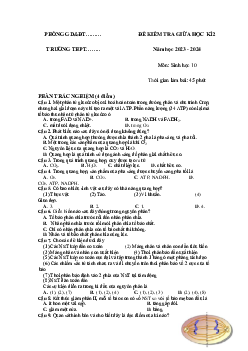 Đề thi giữa học kì 2 môn Sinh học lớp 10 năm 2023 - 2024 (Sách mới) | Chân trời sáng tạo đề 1
